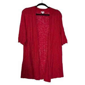 J. Jill Linen Blend Slub Knit Cardigan Open Front Lightweight Red Size Large